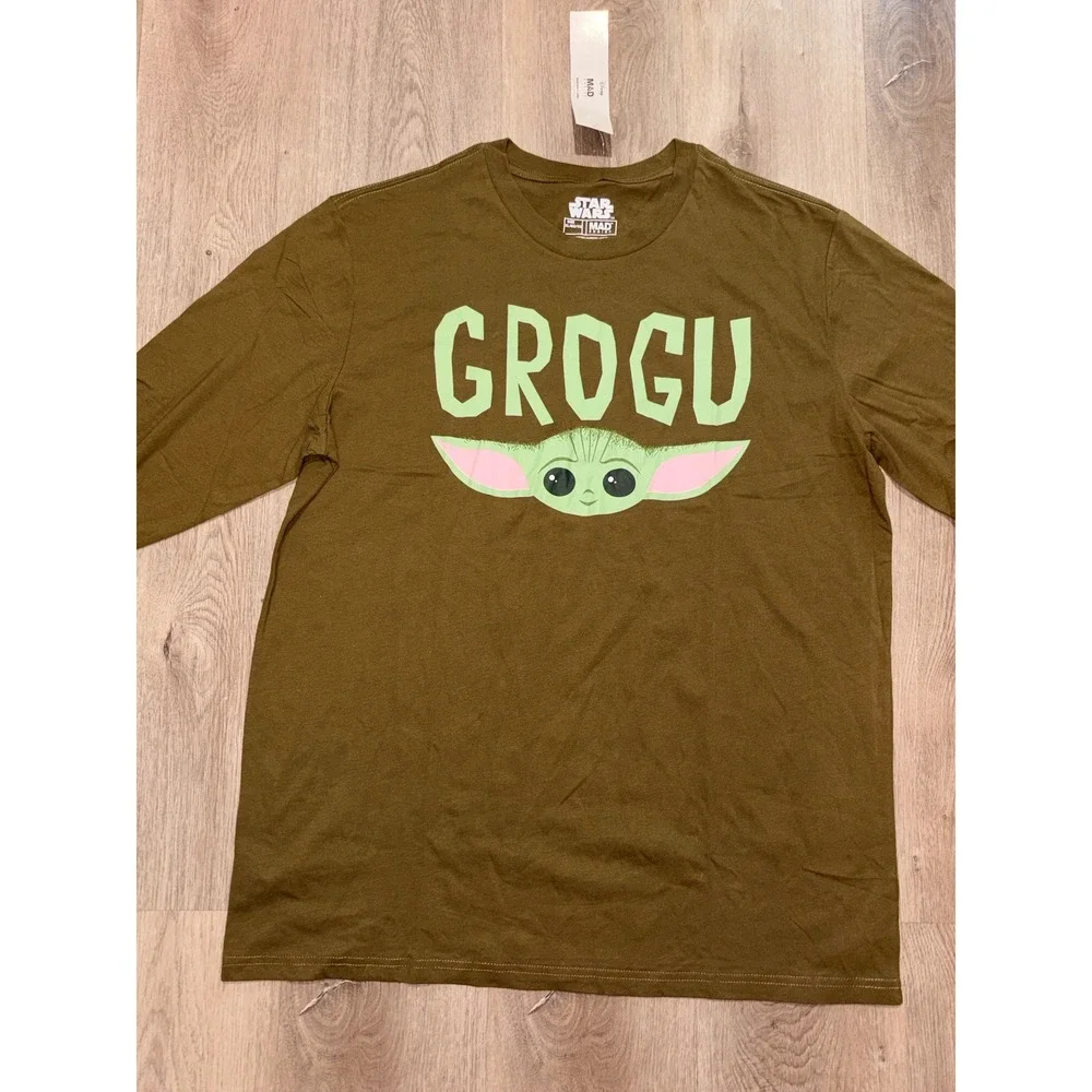 Star Wars Mad Engine Grogu Long Sleeve T-Shirt Mens XL Brown The Mandalorian NWT